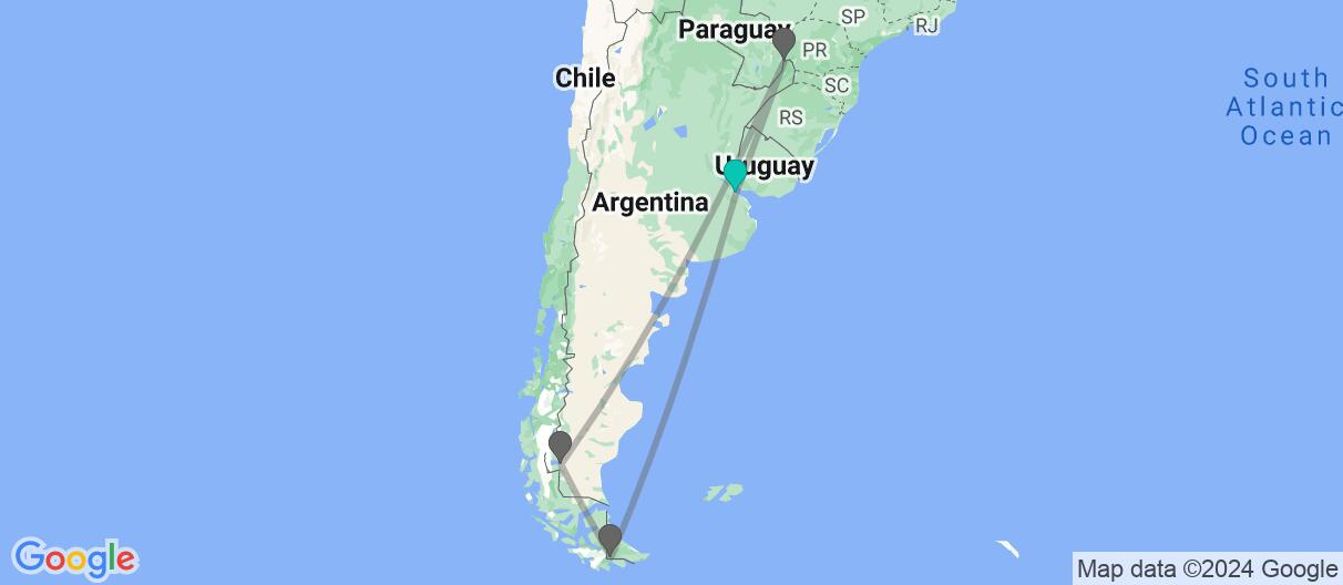 Map of Buenos Aires, Iguazu & Amazing Patagonia